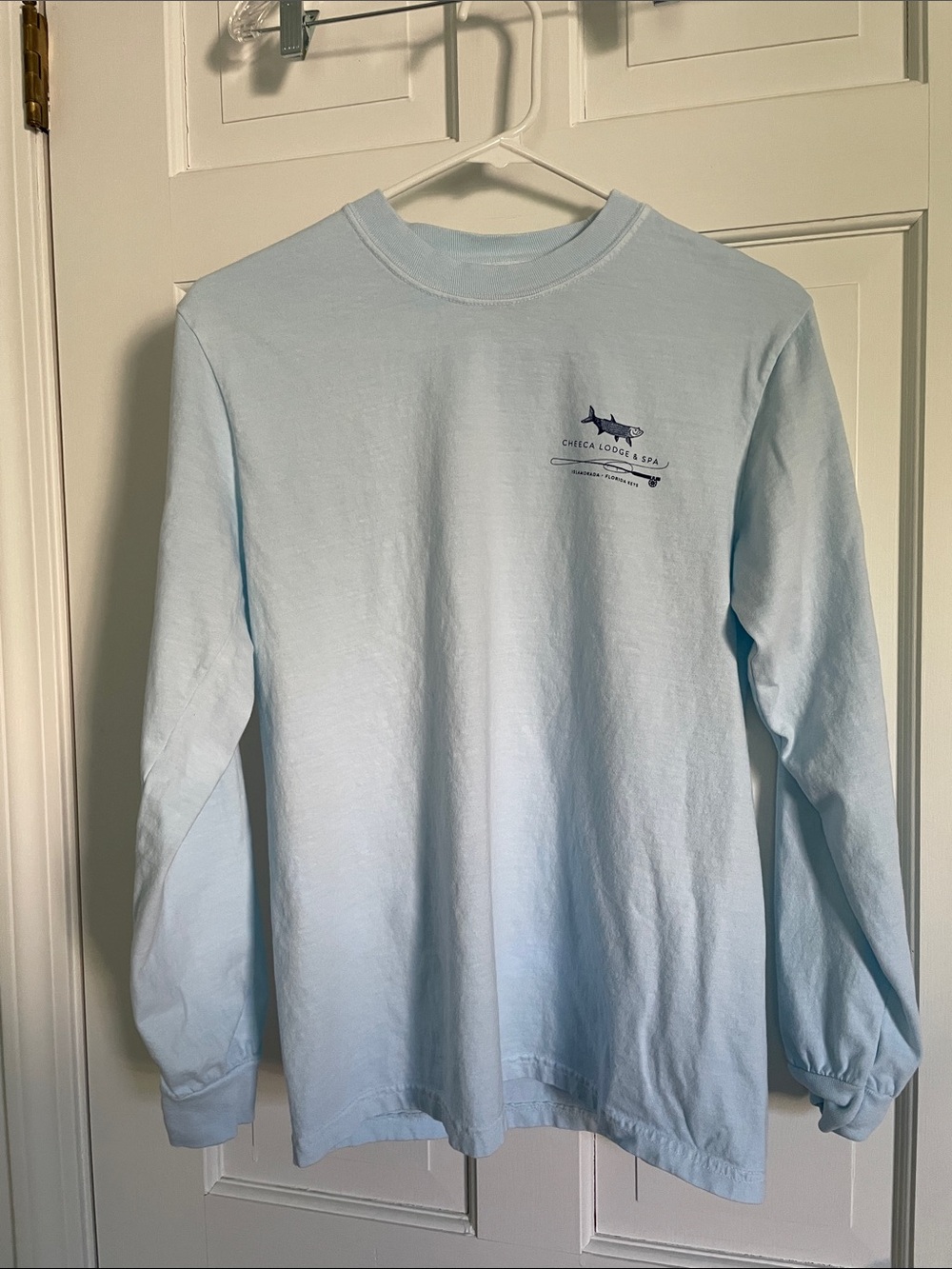 Comfort Colors Light Blue Long Sleeve Crewneck Tee with Small Chest Logo
